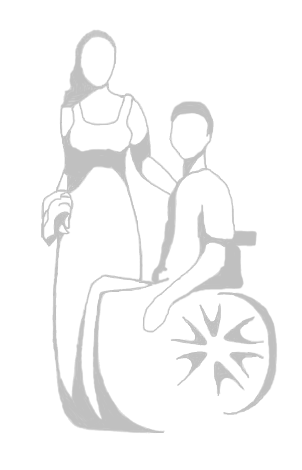 DateAble logo, women in a dress standing to the right of a man in a wheelchair with her hand on the man's right shoulder.